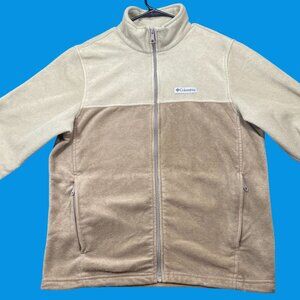 Columbia Full-Zip Two-Tone Tan Fleece Jacket Mens Size Large Lightweight Warm
